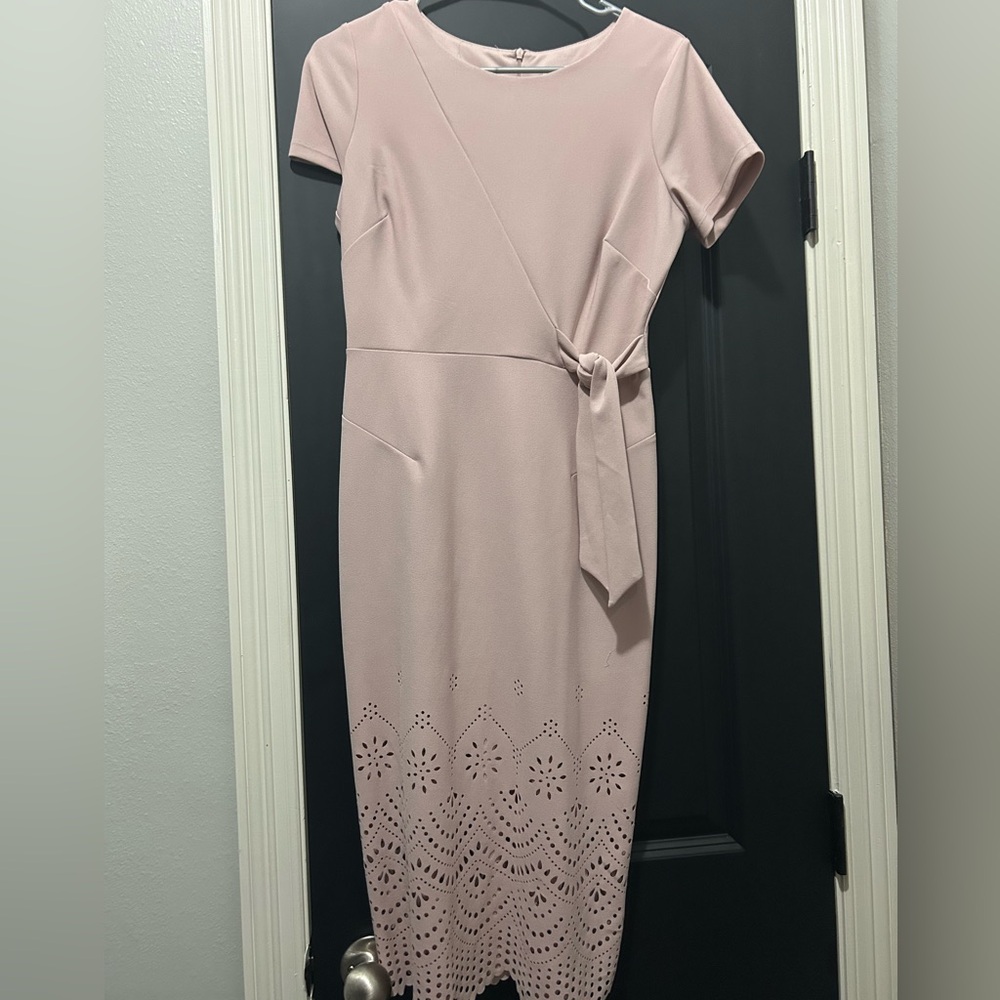 Enfocus Studio Pink Wrap Midi Dress with Tie Front
